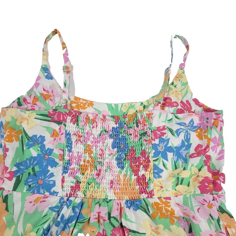 Floral Hawaiian linen sun Dress old navy XL Round Neck Smocked‎ Stretch Pockets - Picture 13 of 14